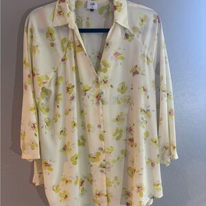 CAbi Cream and Yellow Floral Button Down Shirt